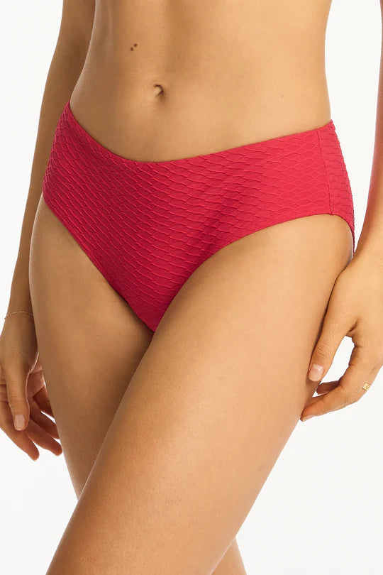 Sea Level Honeycomb Mid Bikini Pant (Red)