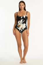 Load image into Gallery viewer, Sea Level La Luna Twist Bandeau One Piece Swimsuit  - Black Floral
