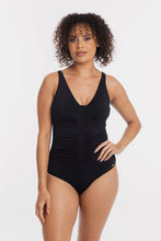 Load image into Gallery viewer, Togs V Neck Ruched Front Swimsuit (Black)
