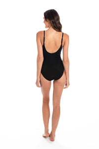Togs SBO5TH Cross Over Chlorine Resistant One Piece Swimsuit (Black & White)