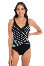 Load image into Gallery viewer, Togs SBO5TH Cross Over Chlorine Resistant One Piece Swimsuit (Black &amp; White)
