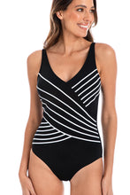 Load image into Gallery viewer, Togs SBO5TH Cross Over Chlorine Resistant One Piece Swimsuit (Black &amp; White)
