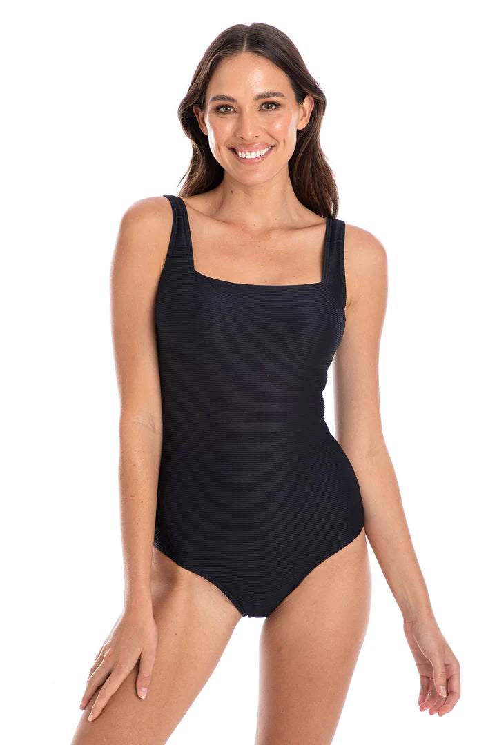 Togs TBO6TH Textured Square Neck One Piece Swimsuit (Black)