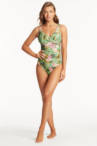Sea Level Lost Paradise Cross Front Multifit  One Piece Swimsuit (Green)