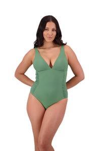 Moontide Contours Side Ruched Plunge Swimsuit (Khaki)