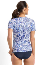 Load image into Gallery viewer, Poolproof Dreamer Mastectomy Friendly Chlorine Resistant Short Sleeve Rashie - Navy
