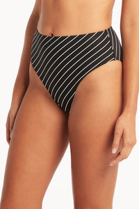 Sea Level Shoreline Retro High Waist Bikini Pant (Black/White stripe)