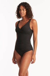 Sea Level Spinnaker Cross Front Tankini Top (Black)