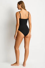 Load image into Gallery viewer, Sea Level Scallop Square Neck Bralette One Piece (Black)
