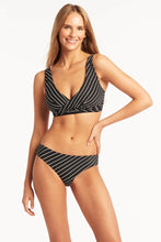 Load image into Gallery viewer, Sea Level Shoreline Cross front multi fit bikini top (Black/white stripe)
