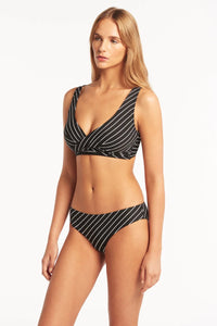 Sea Level Shoreline Cross front multi fit bikini top (Black/white stripe)