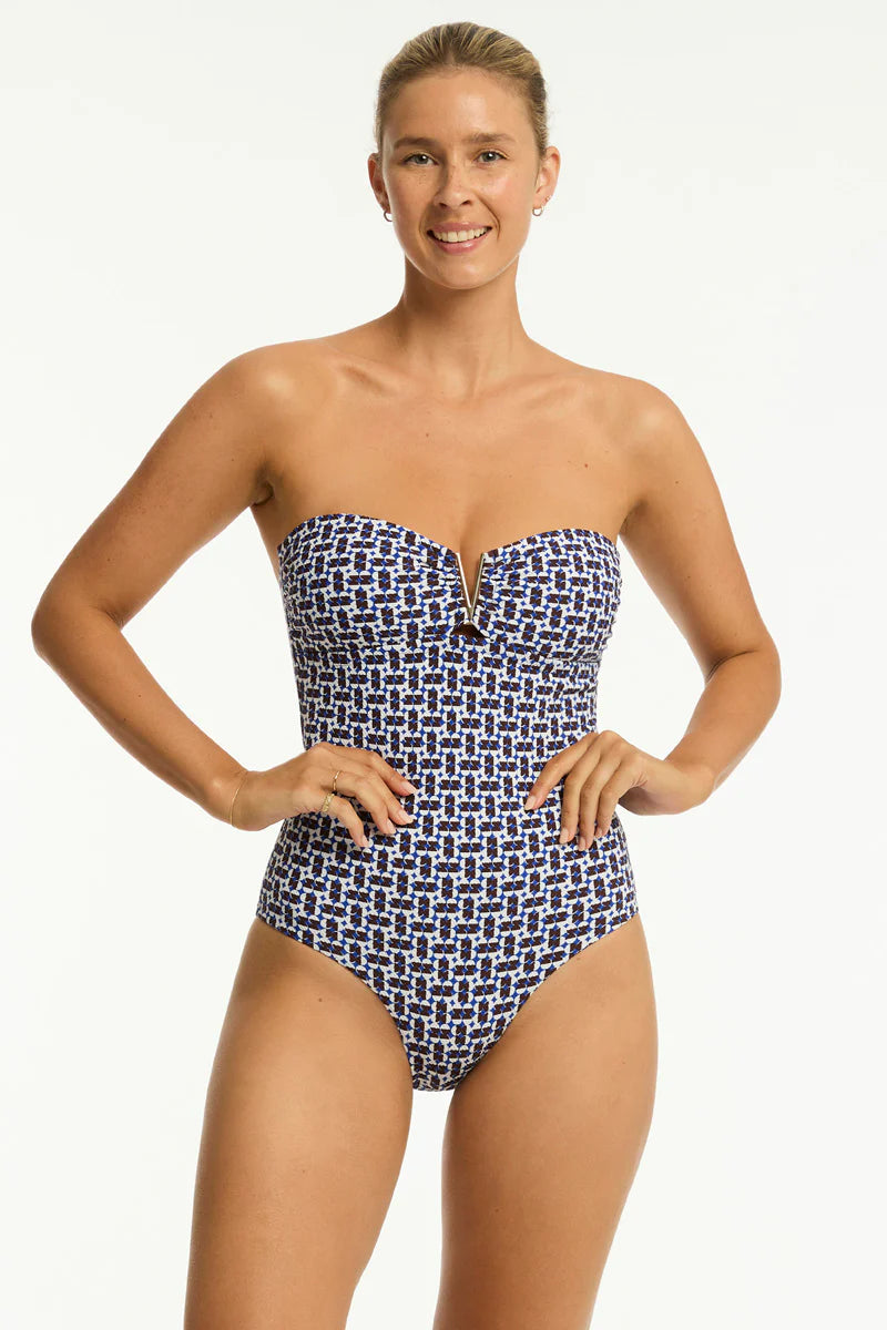 Sea Level Coast V Bar Bandeau One Piece (Cobalt)