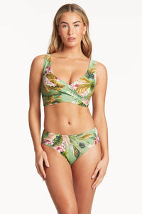 Sea Level Lost Paradise Cross Front Multifit Bikini Top (Green)