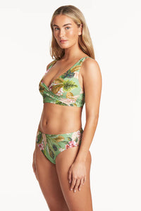 Sea Level Lost Paradise Cross Front Multifit Bikini Top (Green)