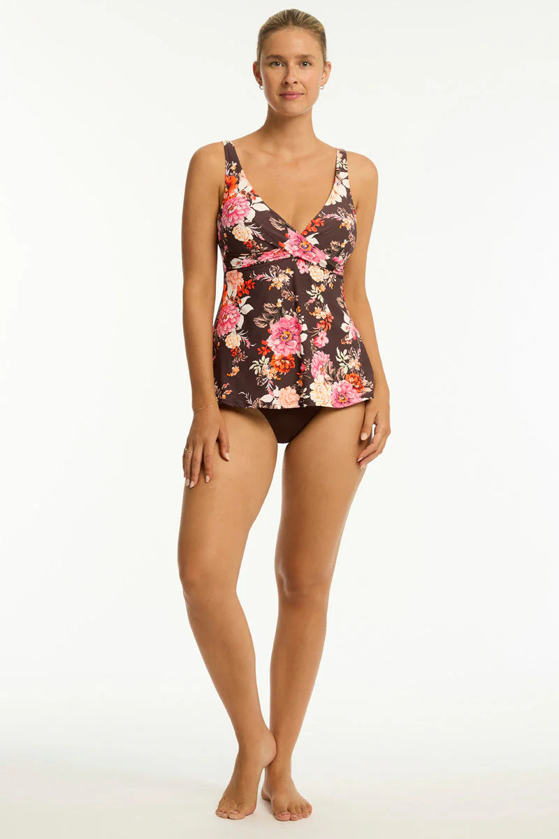 Sea Level Rosewood Cross Front Swing Tankini Top (Cocoa)