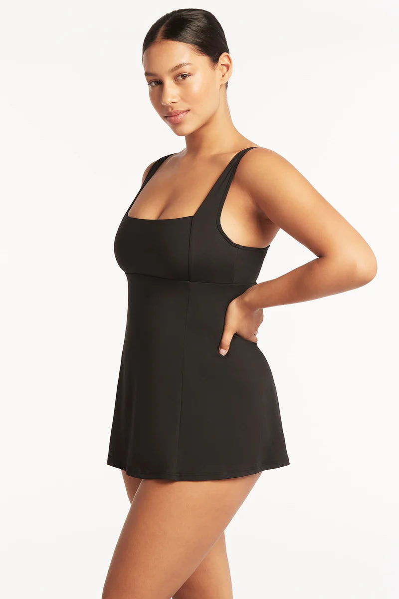 Sea Level Eco Essentials Square Neck Tummy Control Swim Dress (Black)