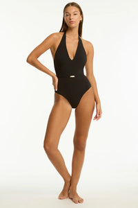 Sea Level Eclipse V Neck Halter One Piece (Black)