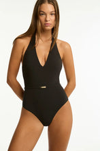 Load image into Gallery viewer, Sea Level Eclipse V Neck Halter One Piece (Black)

