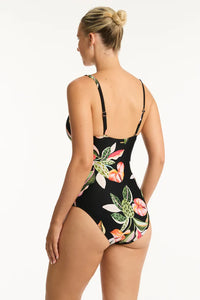 Sea Level Sundown Cross Front One Piece Swimsuit (Black)