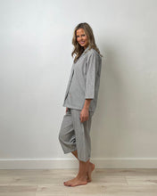 Load image into Gallery viewer, Linens Unlimited Cotton Stripe 3/4 PJ Set (Grey Pinstripe)
