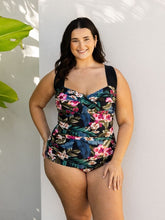 Load image into Gallery viewer, Capriosca Waikini Floral Print Vintage Inspired One Piece (Black)
