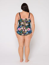 Load image into Gallery viewer, Capriosca Waikini Floral Print Vintage Inspired One Piece (Black)
