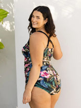 Load image into Gallery viewer, Capriosca Waikini Floral Print Vintage Inspired One Piece (Black)
