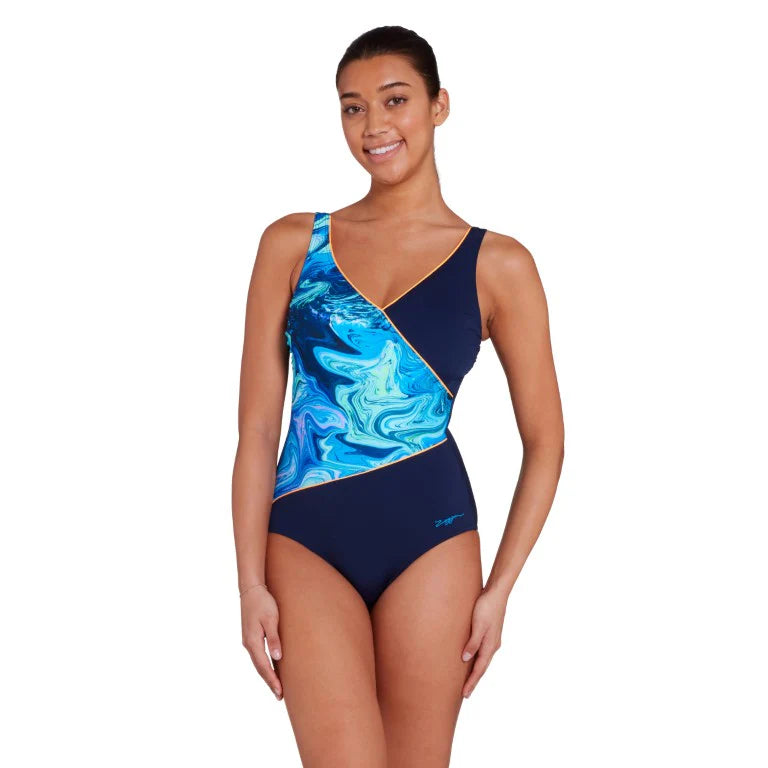 Zoggs Spatial Wrap Front Swimsuit -  chlorine resistant
