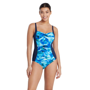 Zoggs Aqua Digital Ruched Chlorine Resistant Swimsuit (Navy)