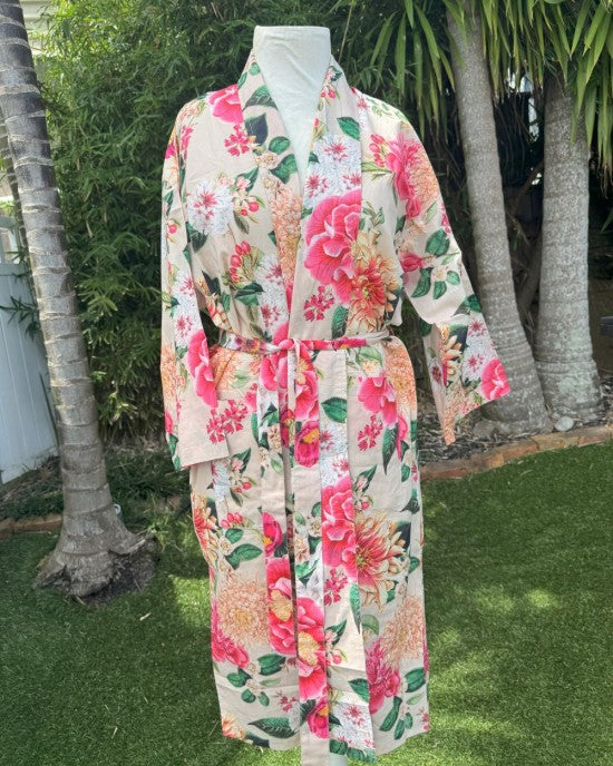 Floressents Cotton Fleur Kimono Robe (Sand)