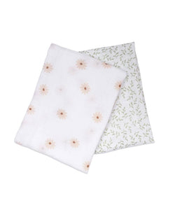 Lulujo Cotton Muslin Swaddles Gift Pack of 2 ( Daisies & Greenery) (Blackbirds & Mudcloth)