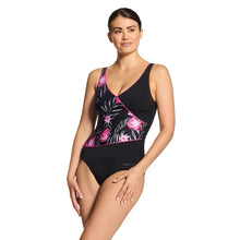 Load image into Gallery viewer, Zoggs Chlorine resistant  Wrap Front Swimsuit Safari Leaf (Black)
