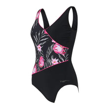 Load image into Gallery viewer, Zoggs Chlorine resistant  Wrap Front Swimsuit Safari Leaf (Black)
