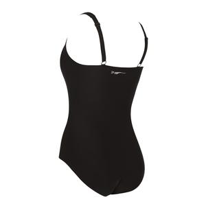 Zoggs Classique Ruched Front Swimsuit Chlorine Resistant (Black & White)
