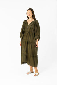BOHO MATA MIDI DRESS (KHAKI)