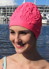 Load image into Gallery viewer, Retro  swimming cap - embossed (White, Blue, Pink )
