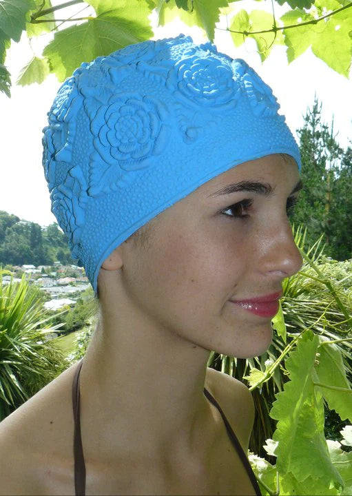 Retro  swimming cap - embossed (White, Blue, Pink )