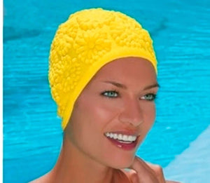 Retro  Ladies Latex Embossed Swimming Cap (Yellow)