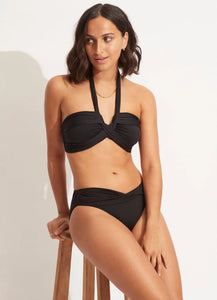 Seafolly Halter Bandeau Bikini Top (BLACK AND TRUE NAVY)