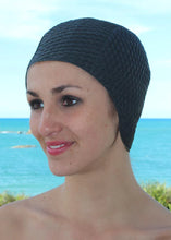 Load image into Gallery viewer, Retro swimming cap - bubble (Black, White, Blue)
