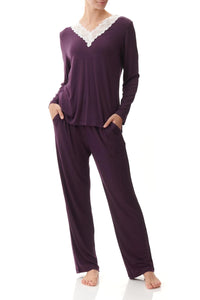 Givoni 9LE04  Modal Knit Pyjama Set ( Black, Plum)