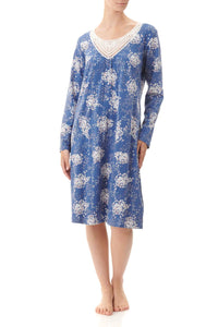 Givoni Tessa Floral Mid Length Nightie (Blue Floral)