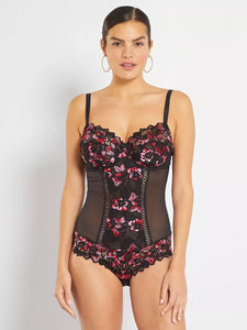 Sans Complexe Arum gala bodysuit in lace and tulle (Black Red Rouge)