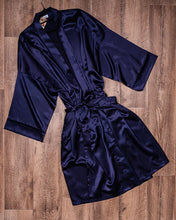 Load image into Gallery viewer, Essence Satin Robe (Black) (Midnight Navy)
