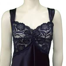 Essence long chemise with Lace  (Black and  Midnight Navy)
